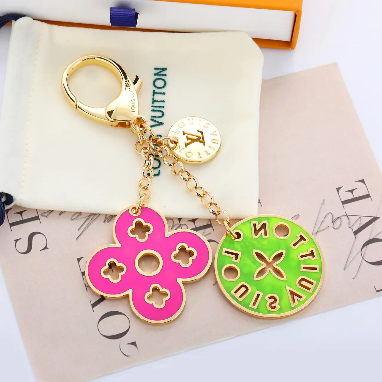 Louis Vuitton Monogram Flower and Alphabet Multicolor Gold Enamel-Coated Metal Quatrefoil Circular Disc Charms Bracelet 8