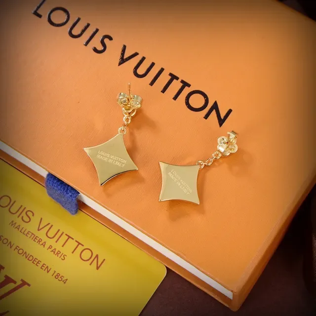 Louis Vuitton Monogram Flower Boucles d'Oreilles Noir Émail Chaîne Dorée 5