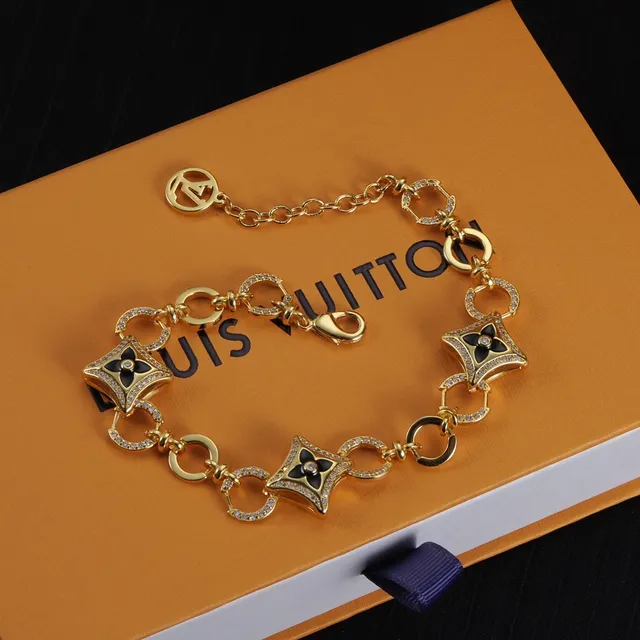 Louis Vuitton Monogram Fleur Or Noir Chaîne à maillons Quatrefoil Floral Motif Collier 5