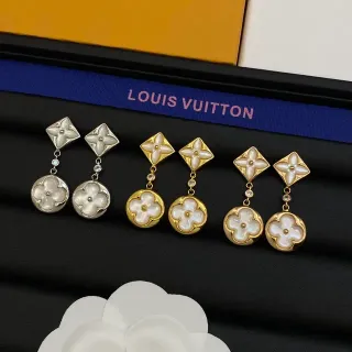 Louis Vuitton Monogram Flower Gold Silver Floral Motif Mother-of-Pearl Inlay Earrings