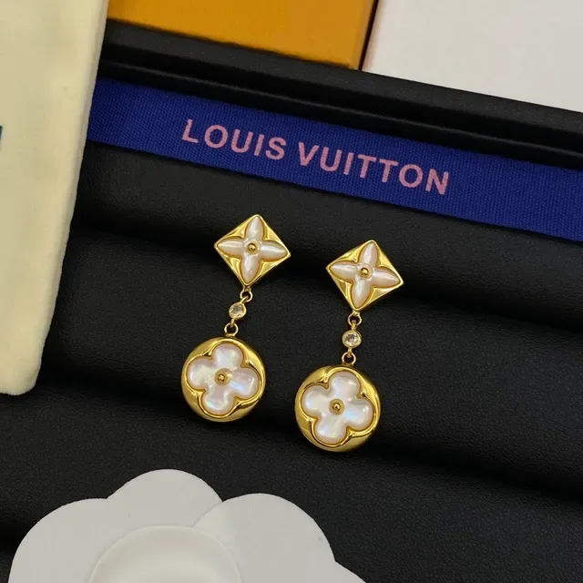 Louis Vuitton Monogram Flower Gold Silver Floral Motif Mother-of-Pearl Inlay Earrings 6