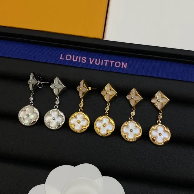 Louis Vuitton Monogram Flower Gold Silver Floral Motif Mother-of-Pearl Inlay Earrings 8