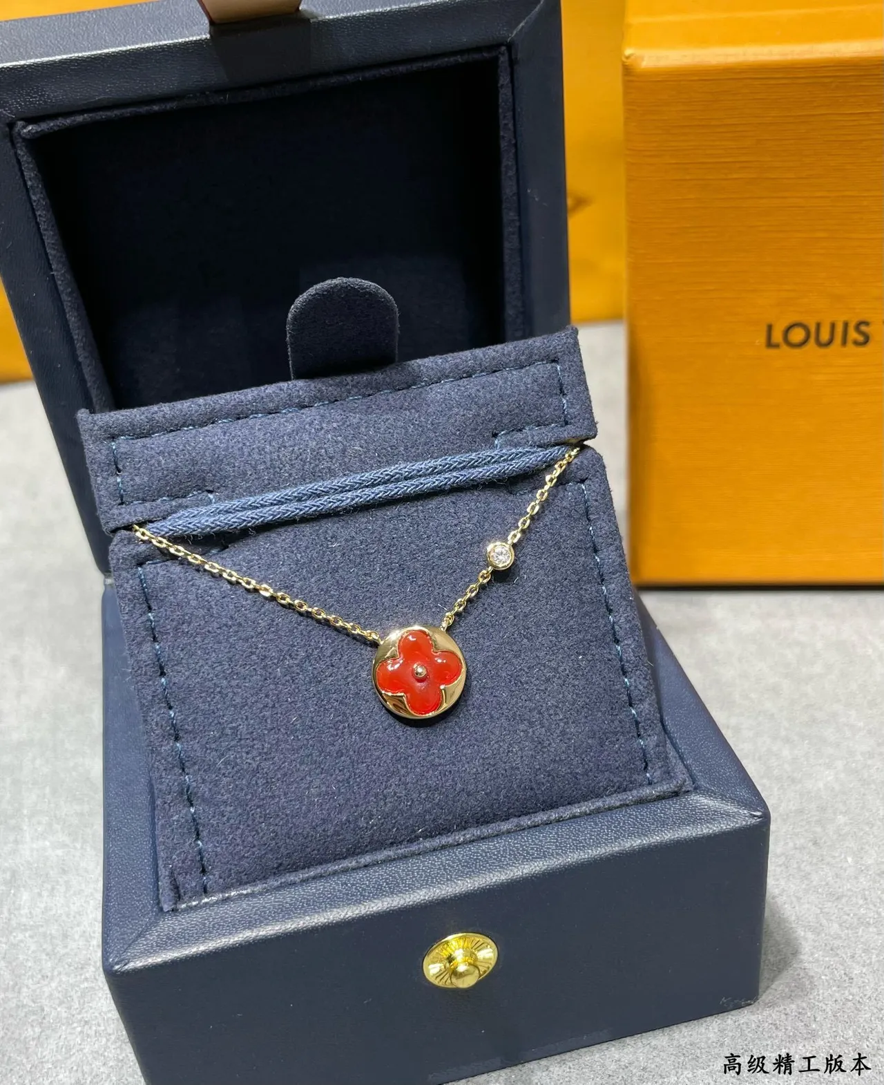 Louis Vuitton Monogram Flower Red Enamel Gold Necklace 2