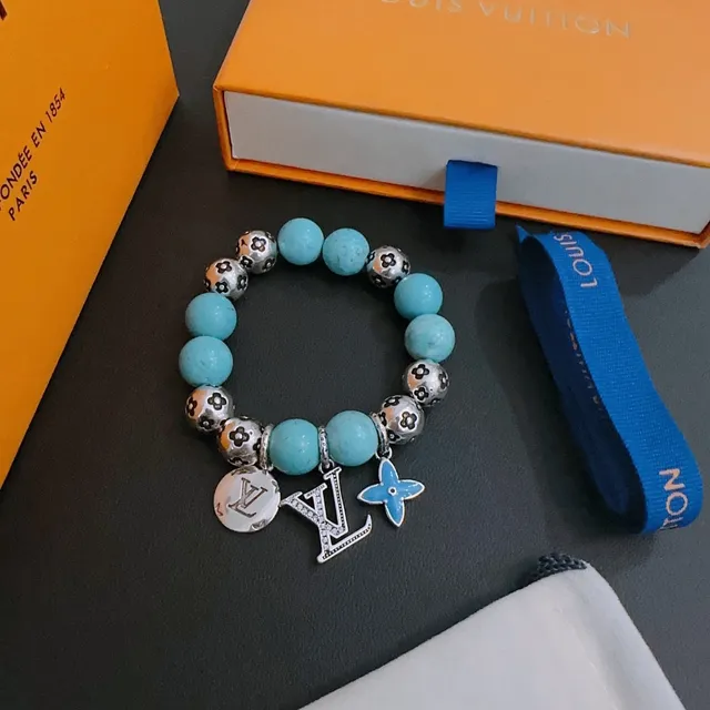 Louis Vuitton Monogram Flower Turquoise Beaded Bracelet 5