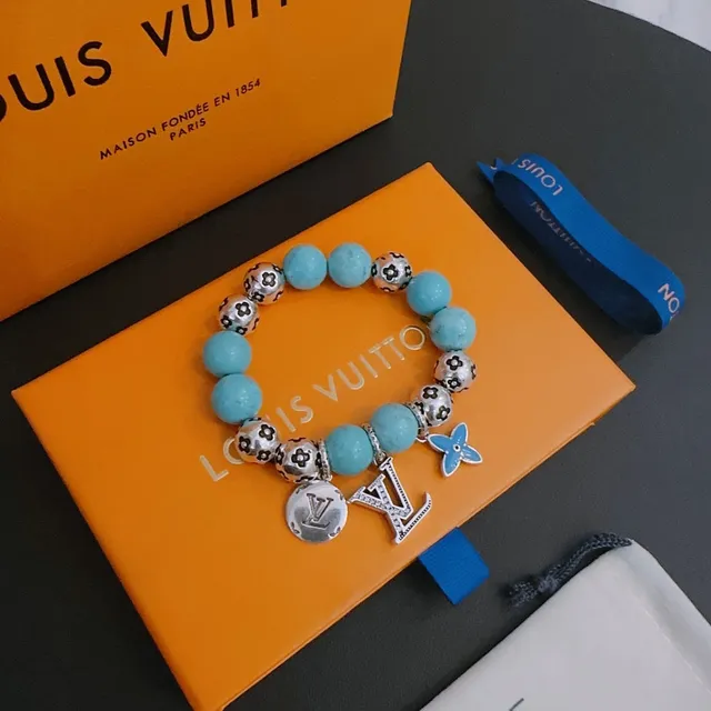 Louis Vuitton Monogram Flower Turquoise Beaded Bracelet 8