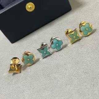 Louis Vuitton Monogram Flower Turquoise Enamel Stud Earrings