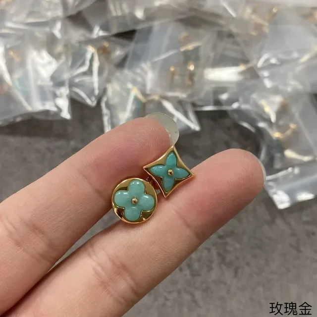 Louis Vuitton Monogram Flower Turquoise Enamel Stud Earrings 2