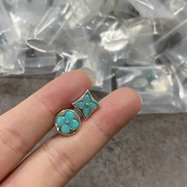 Louis Vuitton Monogram Flower Turquoise Enamel Stud Earrings 3