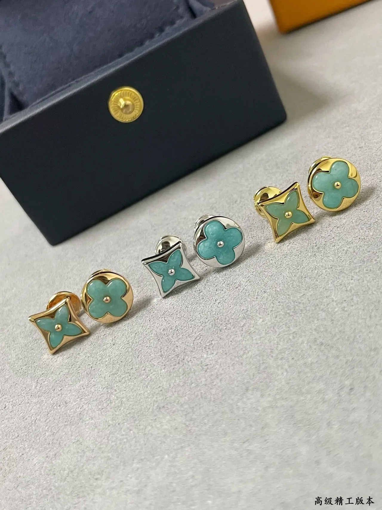 Louis Vuitton Monogram Flower Turquoise Enamel Stud Earrings 10