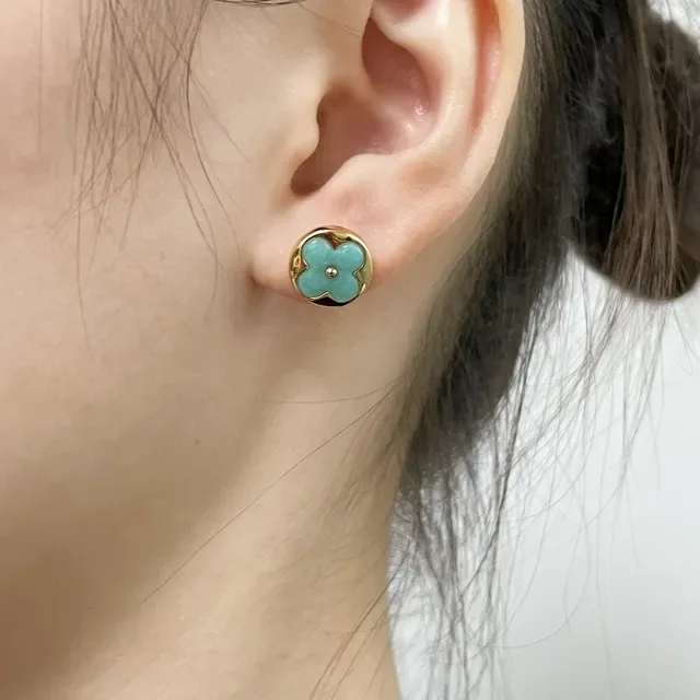 Louis Vuitton Monogram Flower Turquoise Enamel Stud Earrings 11
