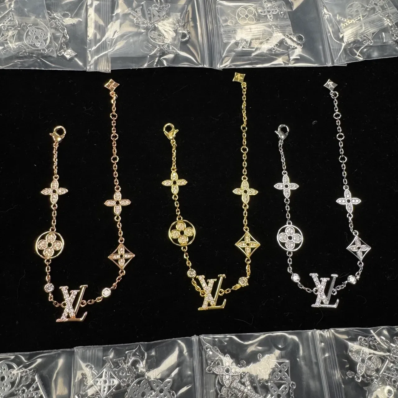 Louis Vuitton Monogram Flowers Pavé Crystal Chain Bracelets 2
