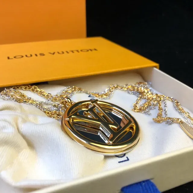 Louis Vuitton Monogram Gold Silver Circular Pendant Mirrored Face Necklace 2