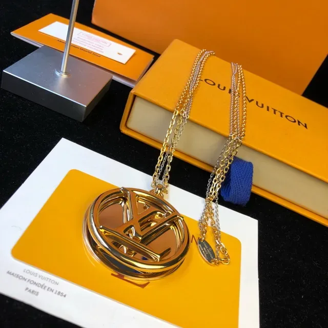 Louis Vuitton Monogram Gold Silver Circular Pendant Mirrored Face Necklace 8