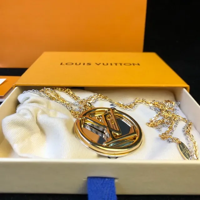 Louis Vuitton Monogram Gold Silver Circular Pendant Mirrored Face Necklace 9