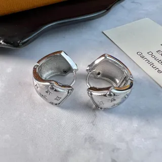 Louis Vuitton Monogram Hoop Silver Hinged Earrings