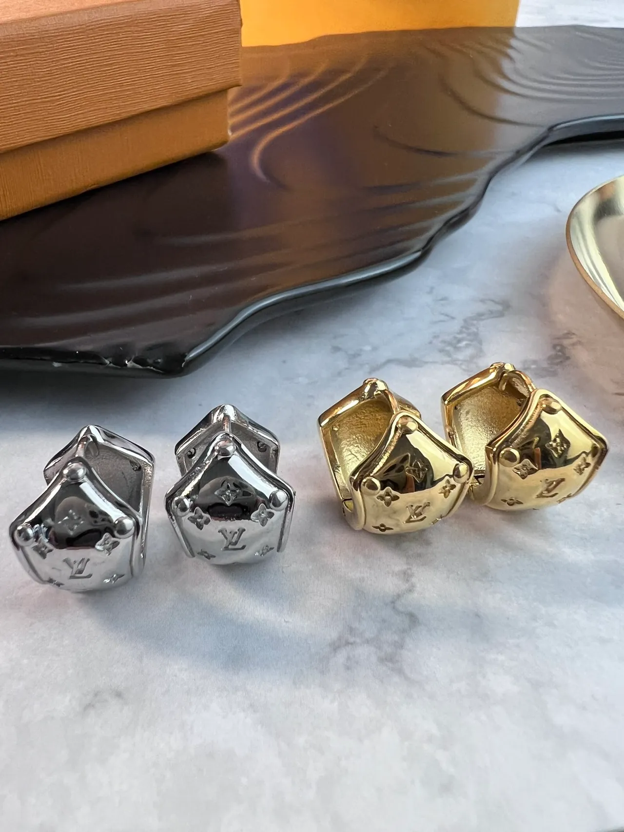 Louis Vuitton Monogram Hoop Silver Hinged Earrings 3