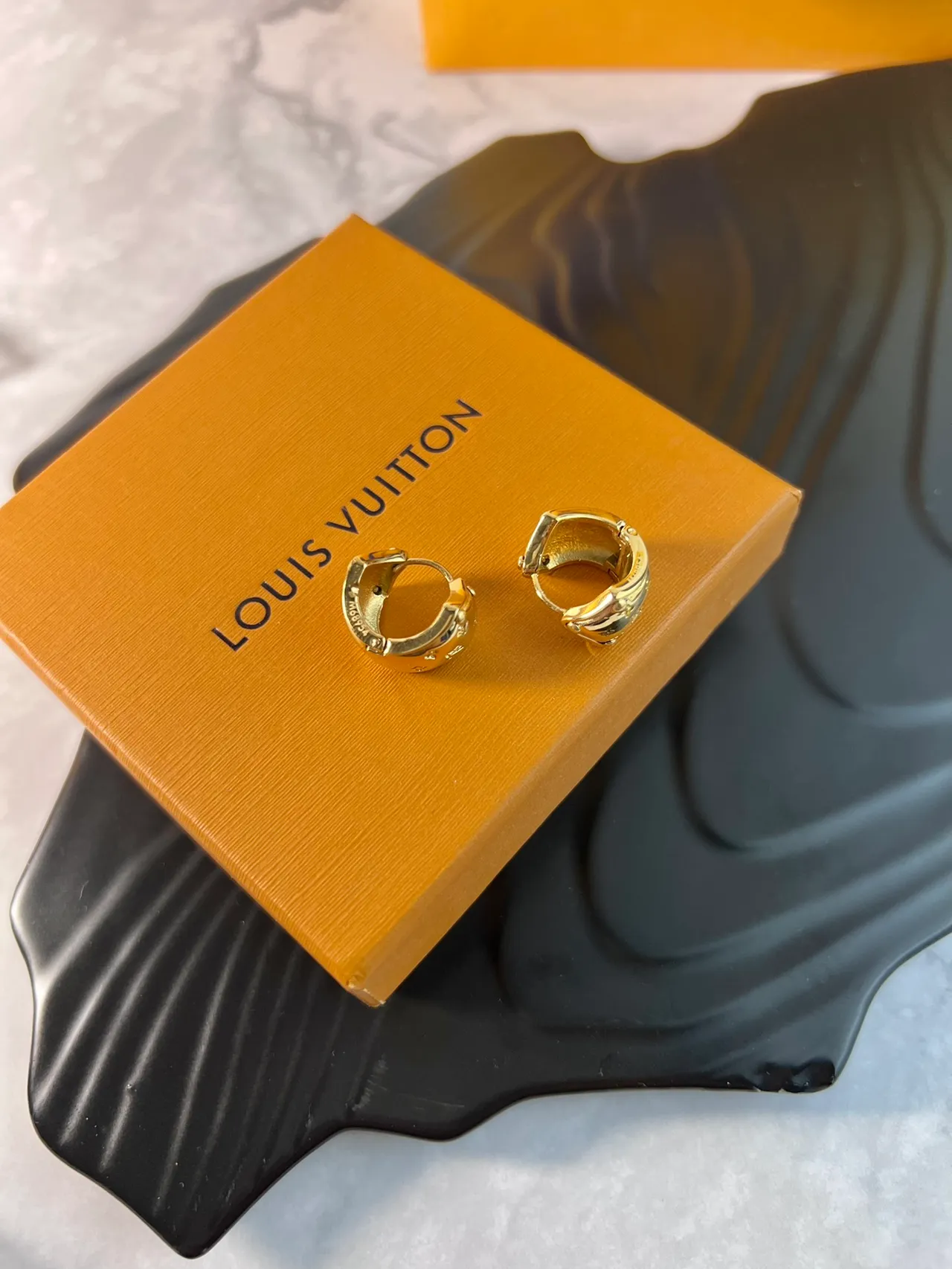 Louis Vuitton Monogram Hoop Silver Hinged Earrings 5