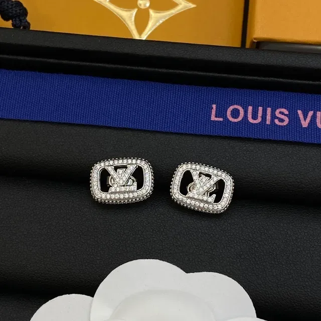 Louis Vuitton Monogram Jewelry Silver Black Curb Chain Pavé Crystal Necklace 5