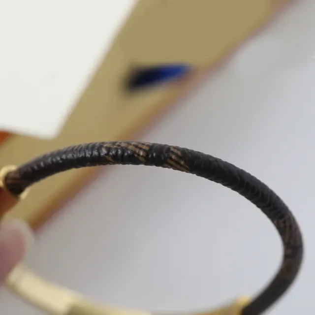 Louis Vuitton Monogram Leather Cord Gold-Tone Bangle Bracelet 3