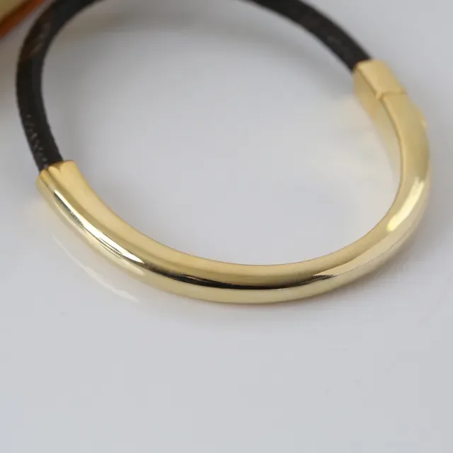 Louis Vuitton Monogram Leather Cord Gold-Tone Bangle Bracelet 4