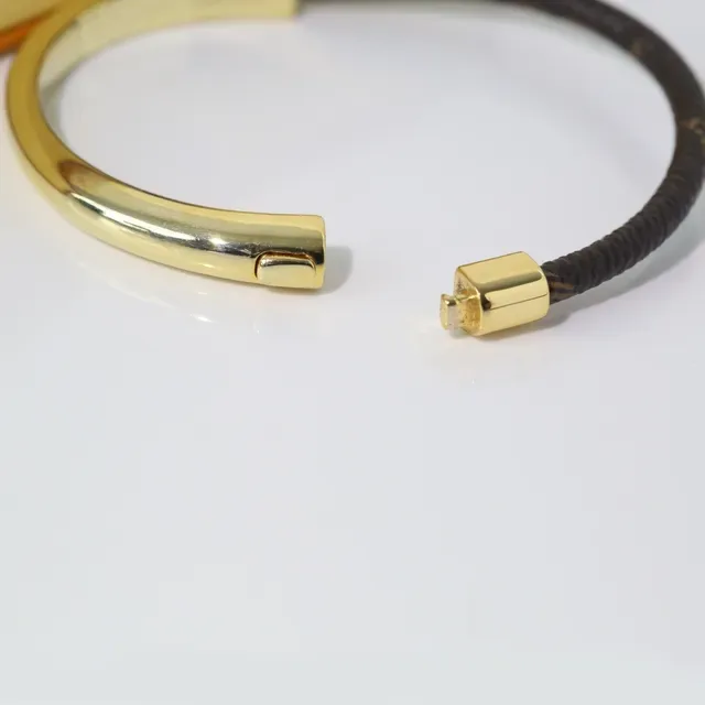 Louis Vuitton Monogram Leather Cord Gold-Tone Bangle Bracelet 7