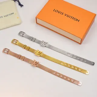 Louis Vuitton Monogram Mesh Bracelet Gold Silver Band Plaque Bracelet