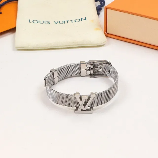 Louis Vuitton Monogram Mesh Bracelet Gold Silver Band Plaque Bracelet 2