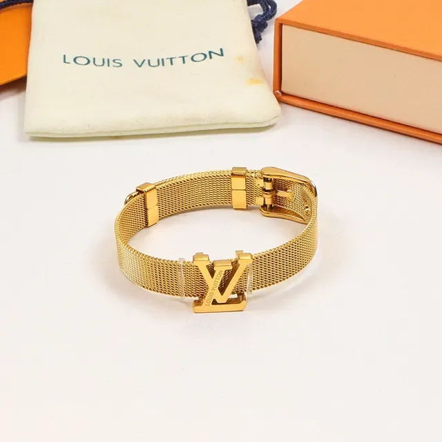 Louis Vuitton Monogram Mesh Bracelet Gold Silver Band Plaque Bracelet 3