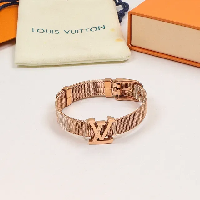 Louis Vuitton Monogram Mesh Bracelet Gold Silver Band Plaque Bracelet 4