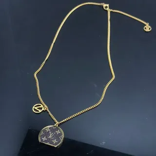 Louis Vuitton Monogram Oval Pendant Gold-Tone Chain Necklace