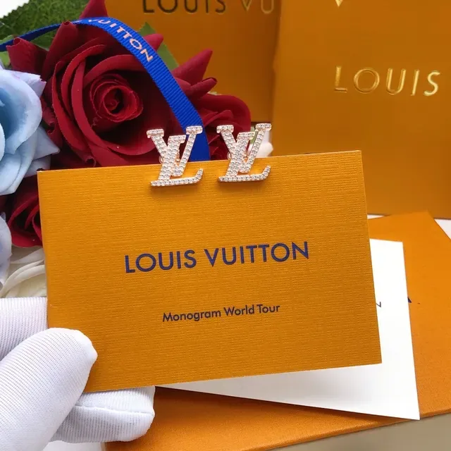 Louis Vuitton Monogram Pavé Crystal Rose Gold-Tone Stud Earrings 4