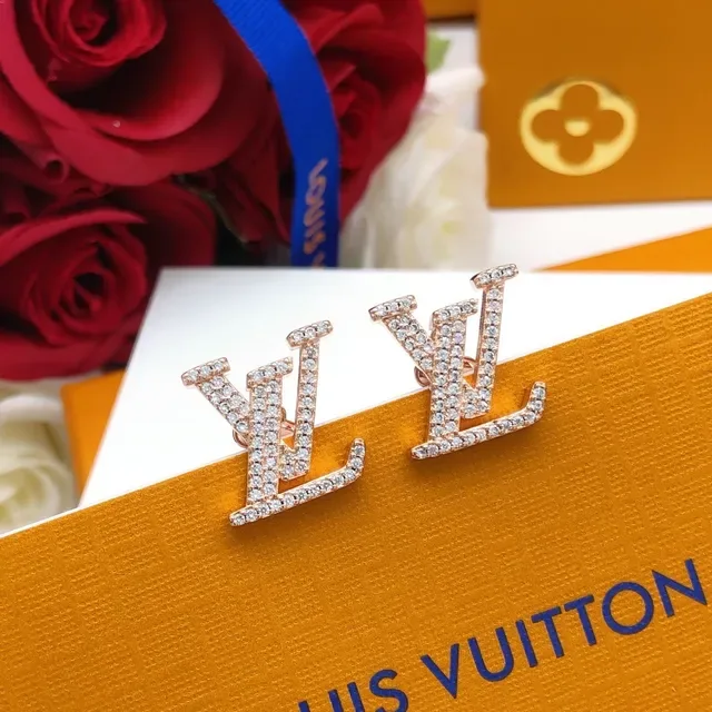 Louis Vuitton Monogram Pavé Crystal Rose Gold-Tone Stud Earrings 5