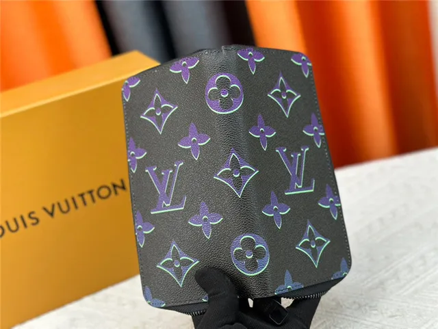 Louis Vuitton Monogram Print Purple and Neon Green Zip-Top Wallet 2