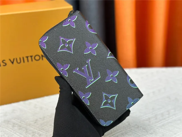 Louis Vuitton Monogram Print Purple and Neon Green Zip-Top Wallet 9