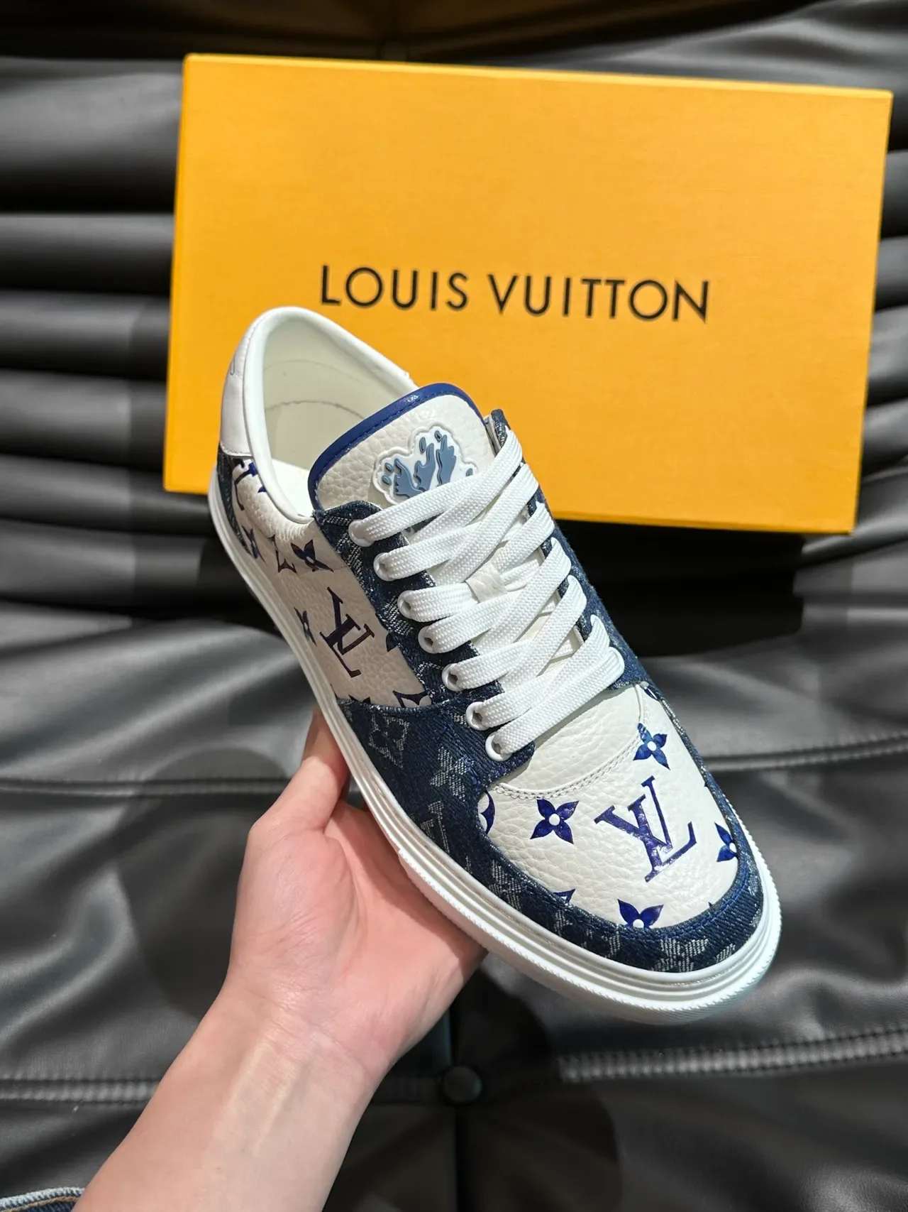 Louis Vuitton Monogram-Print White and Navy Lifestyle Sneakers 2