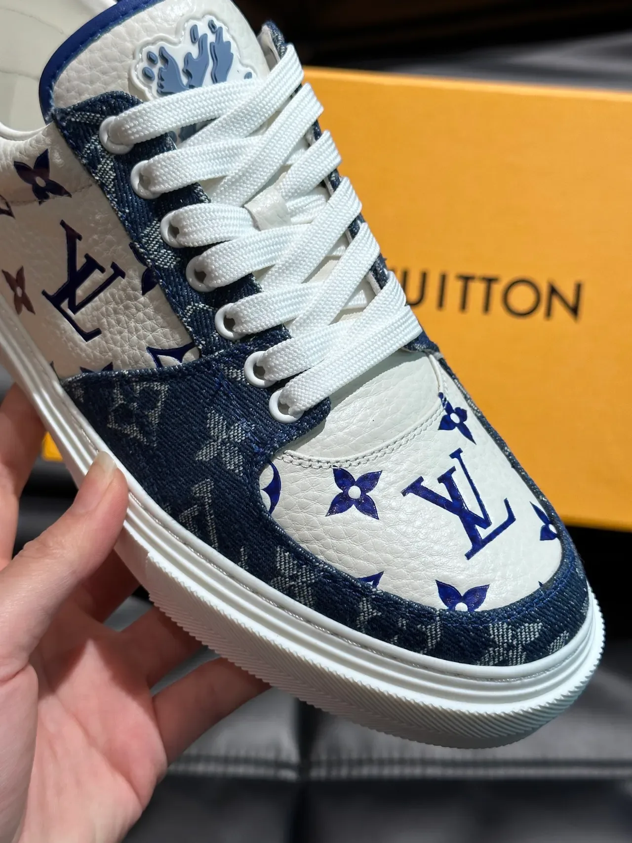 Louis Vuitton Monogram-Print White and Navy Lifestyle Sneakers 4
