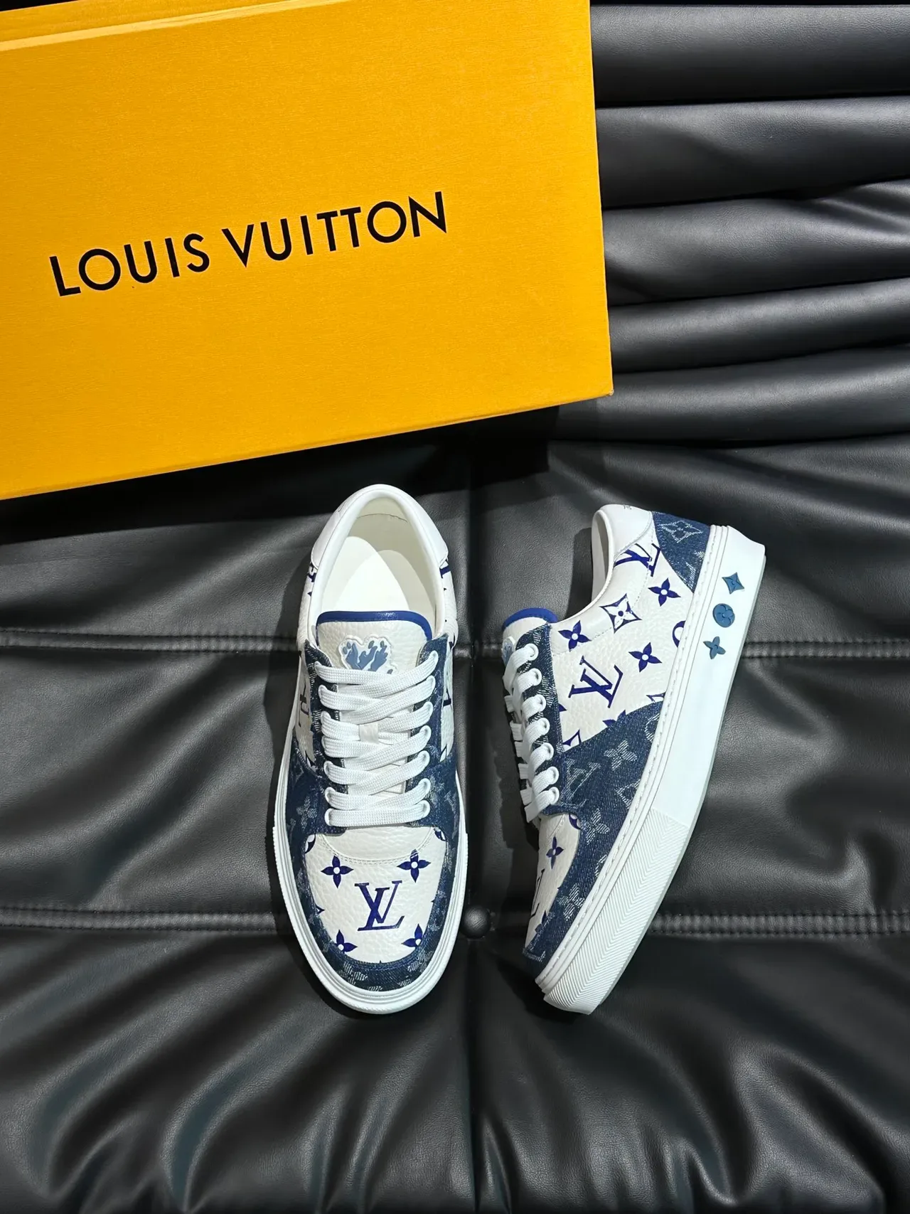 Louis Vuitton Monogram-Print White and Navy Lifestyle Sneakers 6