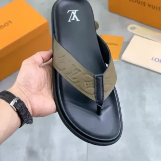 Louis Vuitton Monogram Strap काला और ऑलिव ग्रीन चप्पल