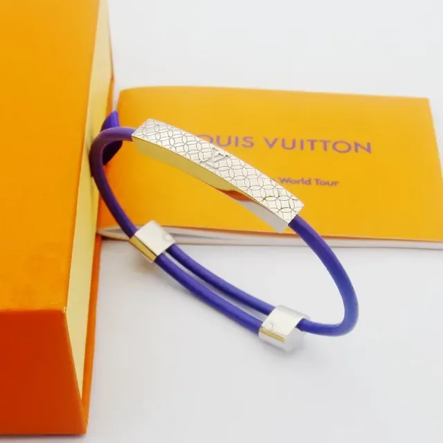 Bracelet Louis Vuitton Monogram World Rouge Navy Violet Caoutchouc et Métal Argenté 6