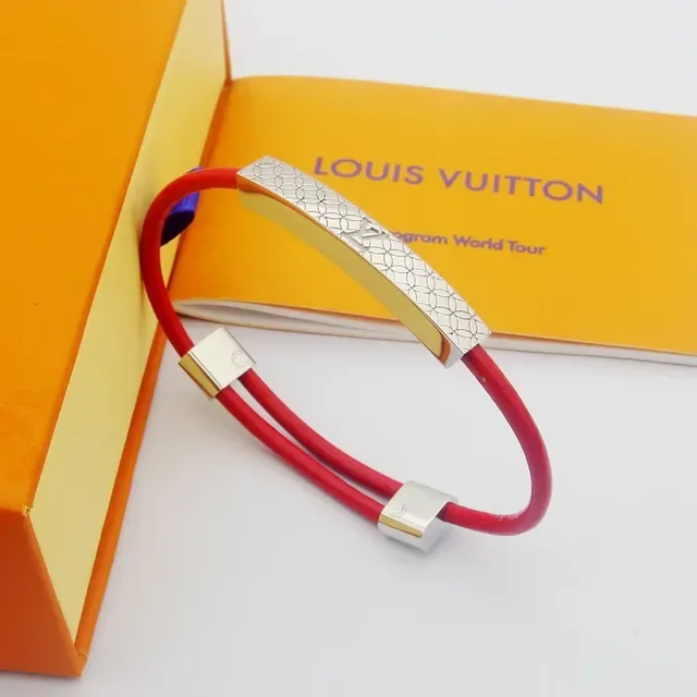 Bracelet Louis Vuitton Monogram World Rouge Navy Violet Caoutchouc et Métal Argenté 7