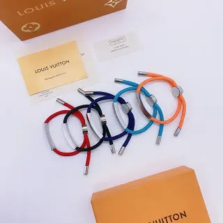 Louis Vuitton Monogram World Tour Multicolor Silver Cord-Wrapped Metal-Plate Clasp Bracelet