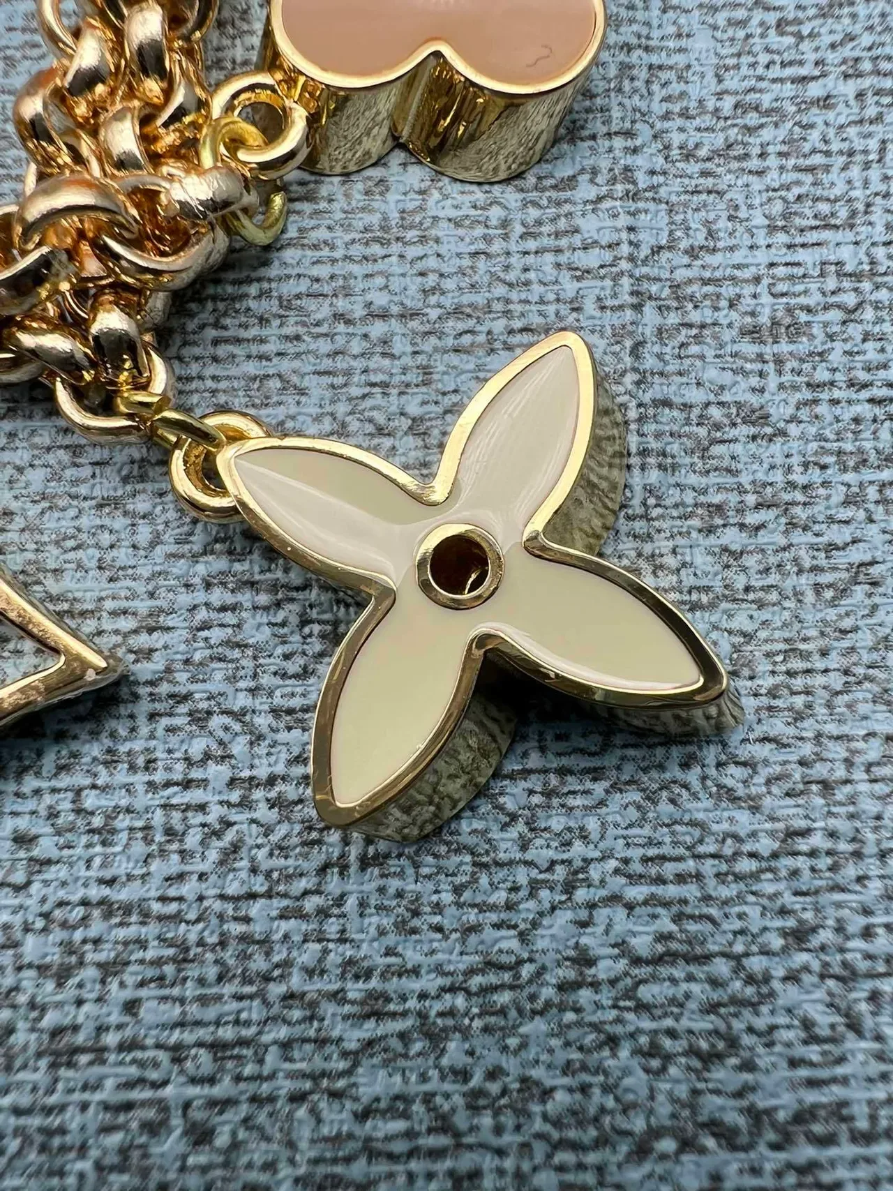 Louis Vuitton Multi Charm Gold-Tone Enamel Keychain Bracelet 3