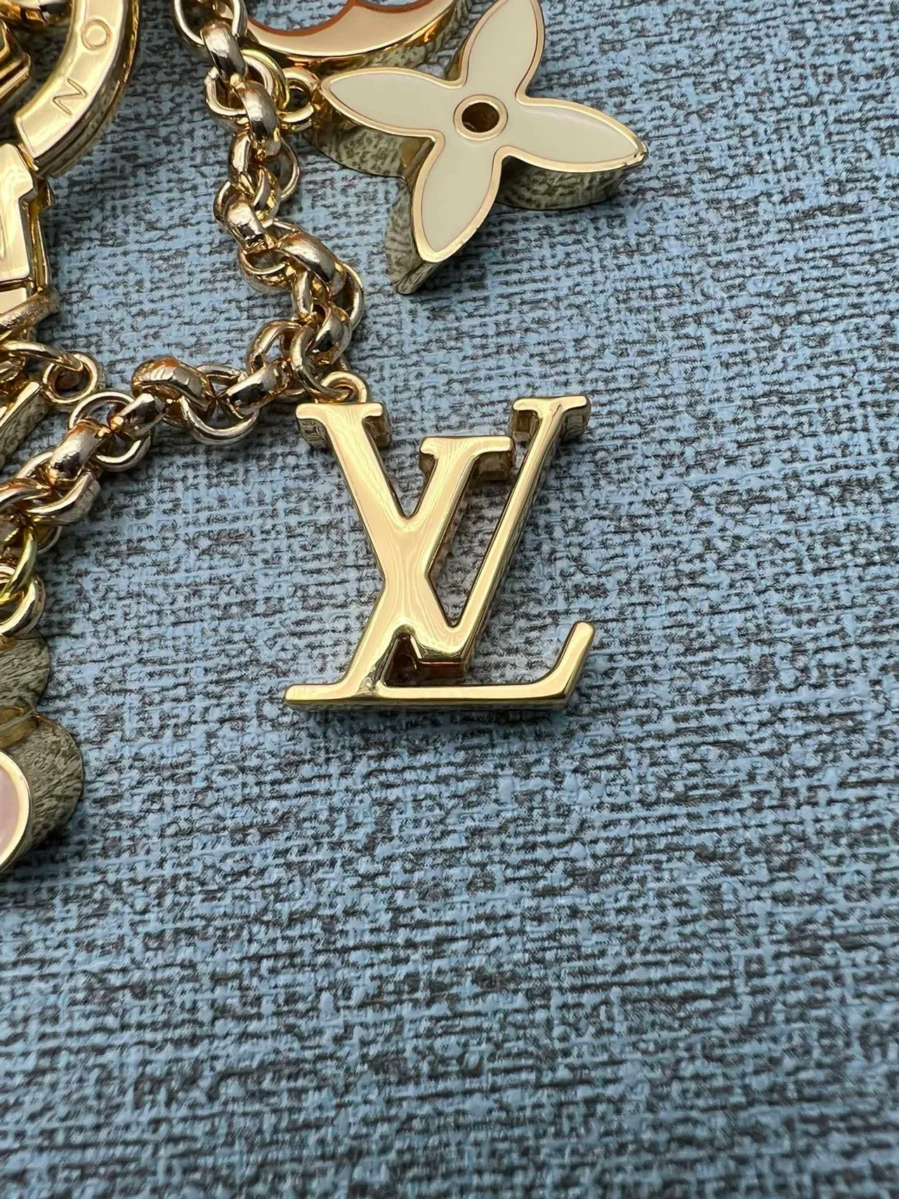 Louis Vuitton Multi Charm Gold-Tone Enamel Keychain Bracelet 4