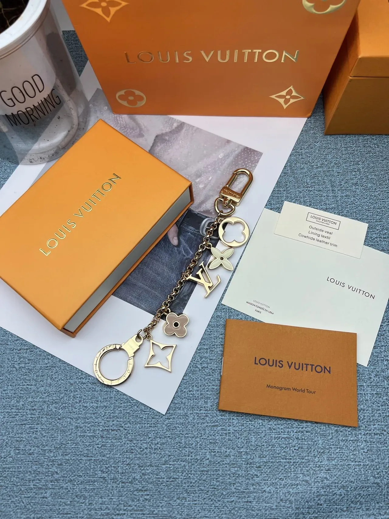 Louis Vuitton Multi Charm Gold-Tone Enamel Keychain Bracelet 7