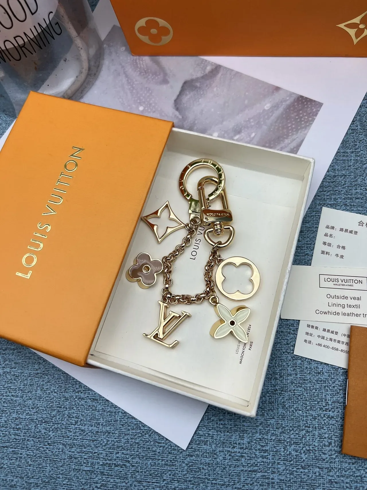 Louis Vuitton Multi Charm Gold-Tone Enamel Keychain Bracelet 8