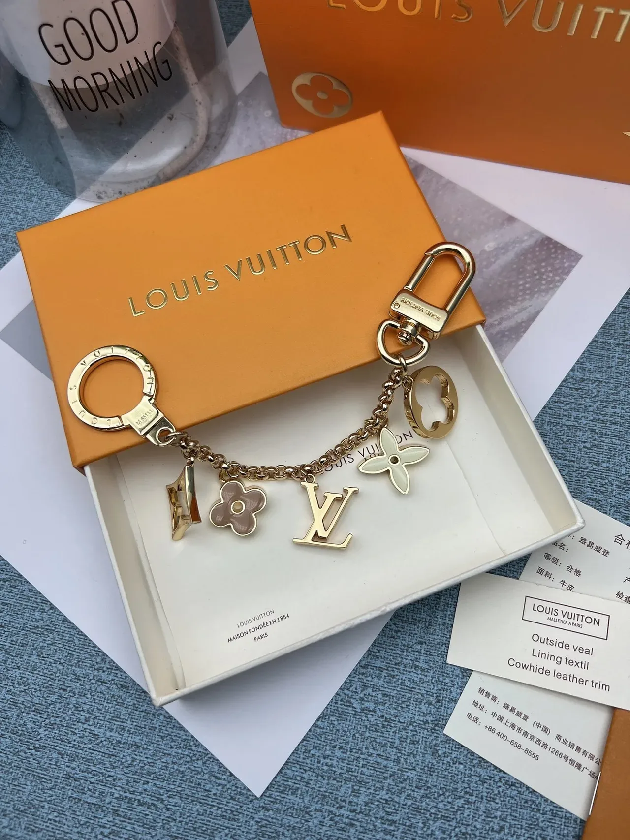 Louis Vuitton Multi Charm Gold-Tone Enamel Keychain Bracelet 9