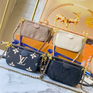 Louis Vuitton Multi Pochette Accessoires Black Gold Embossed Monogram Chain Strap Crossbody Bag