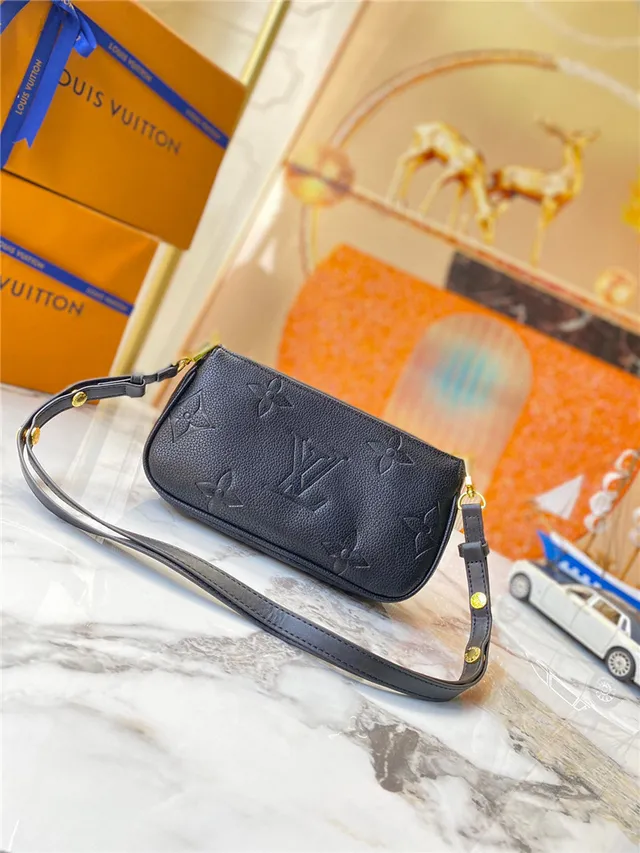 Louis Vuitton Multi Pochette Accessoires Black Gold Embossed Monogram Chain Strap Crossbody Bag 17