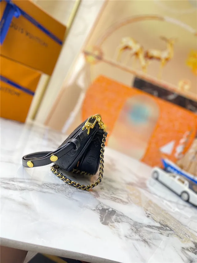 Louis Vuitton Multi Pochette Accessoires Black Gold Embossed Monogram Chain Strap Crossbody Bag 18