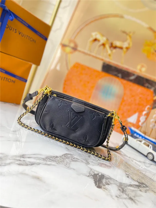 Louis Vuitton Multi Pochette Accessoires Black Gold Embossed Monogram Chain Strap Crossbody Bag 19